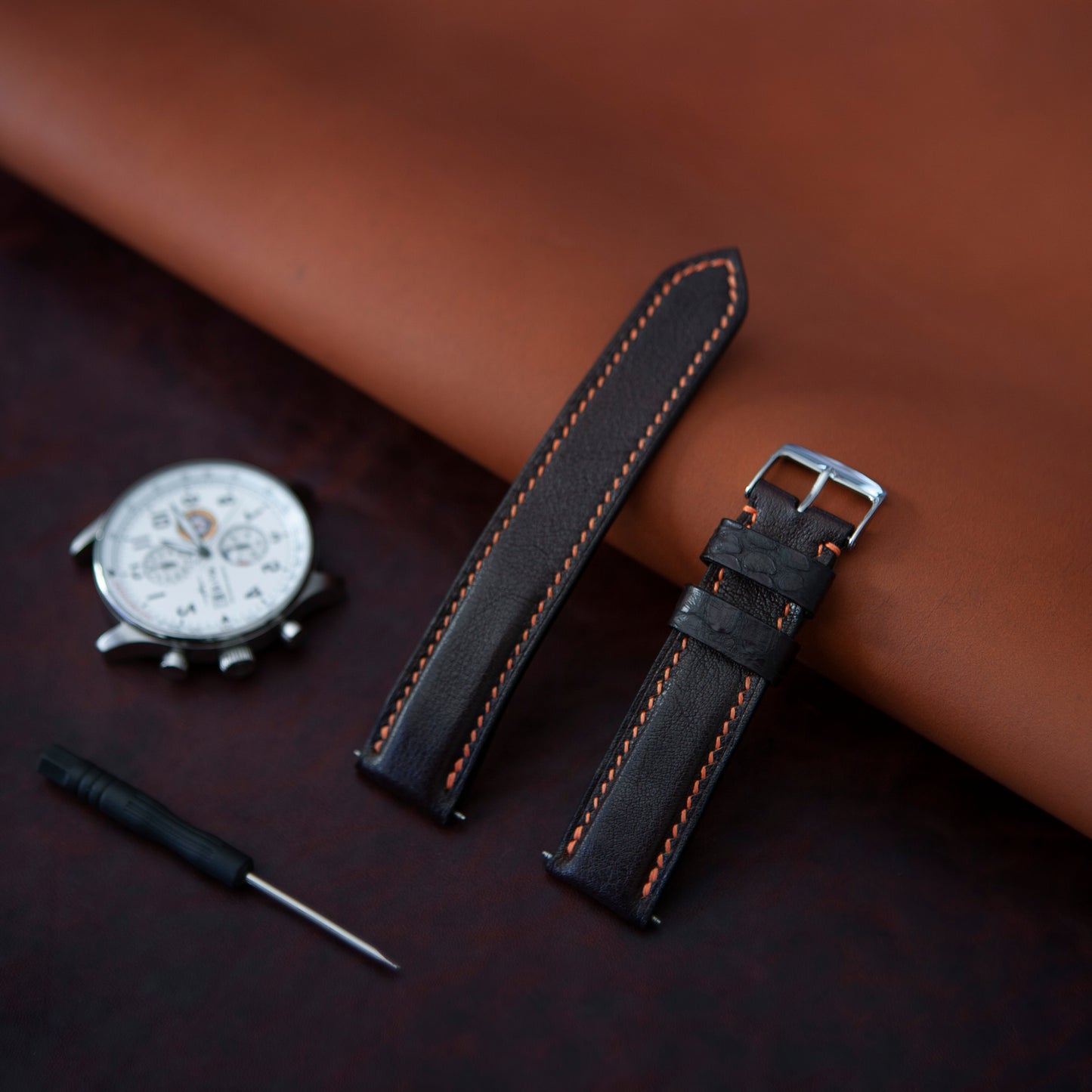 Fine Italian brown vachetta leather watch strap
